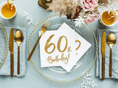 White & Gold 60th Birthday Napkins 20pk