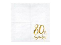 White & Gold 80th Birthday Napkins 20pk