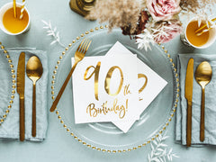White & Gold 90th Birthday Napkins 20pk