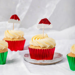 Glitter Santa Hat Cupcake Topper 12 pk
