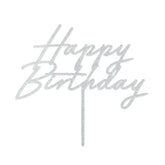 Silver Happy Birthday Acrylic Cake Topper