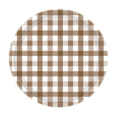 Teddy Brown Gingham Plates 8pk