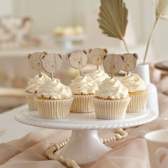 Wooden Teddy Bear Cupcake Toppers