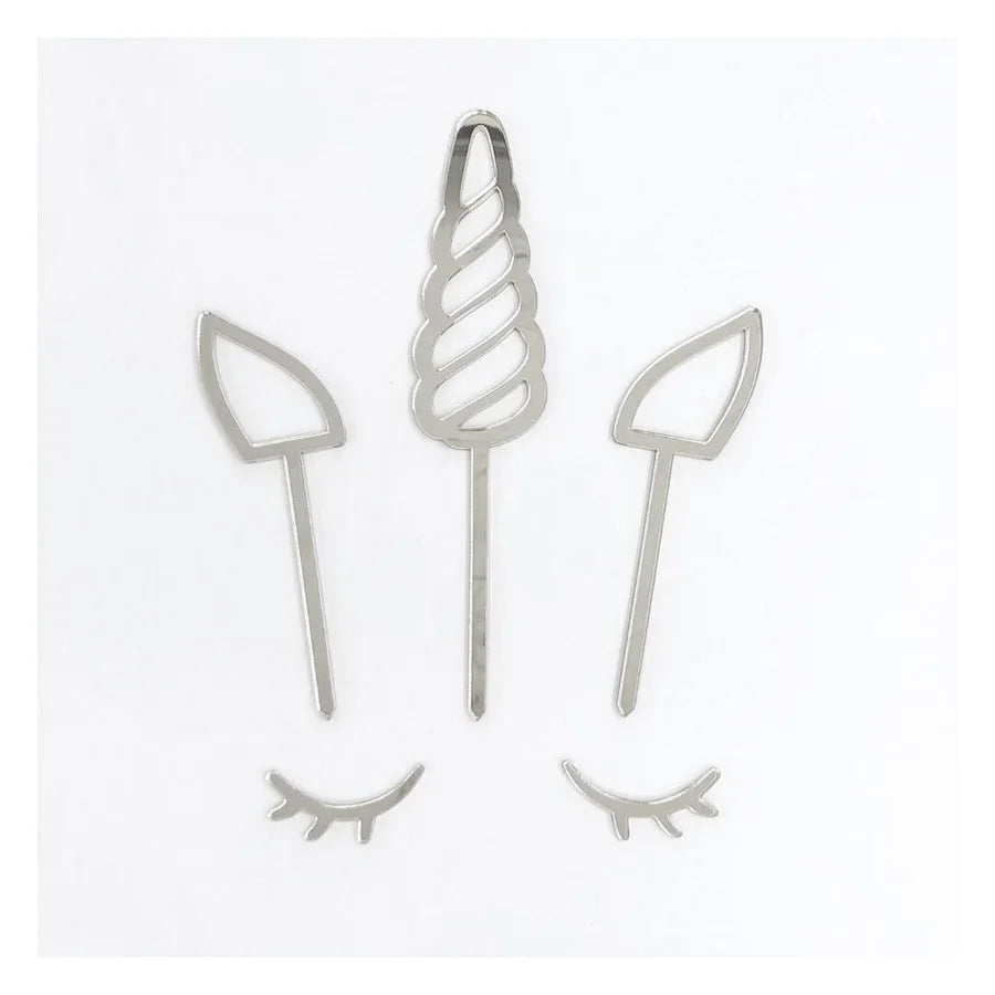 Unicorn Silver Acrylic Cake Topper Set