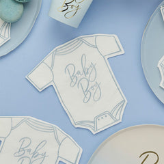 Blue Baby Boy Onesie Shaped Napkins 16pk