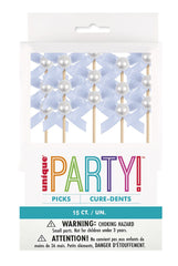 Dainty Bow & Pearl Food Picks 15pk