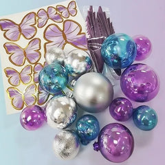 Blue, Purple & Silver Cake Ball, Butterfly & Fan Toppers 27pk