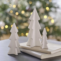 White Ceramic Christmas Tree Table Decorations 3pk