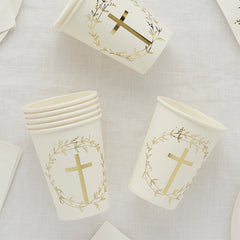 Christening & Communion Gold Cross Cups 8pk