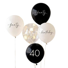 Black, Nude, Cream & Champagne Gold 40th Birthday Balloons 5pk