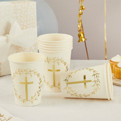 Christening & Communion Gold Cross Cups 8pk