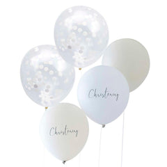 White, Nude & Confetti Christening Balloon Bundle 5pk