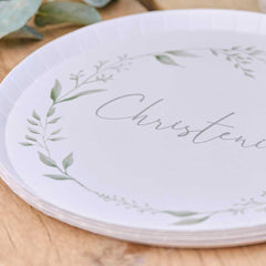 White & Green Christening Plates 8pk
