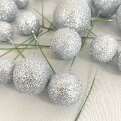 Glitter Silver Cake Ball Toppers 20pk