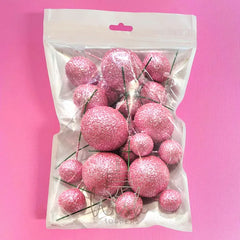 Glitter Pink Cake Ball Toppers 20pk