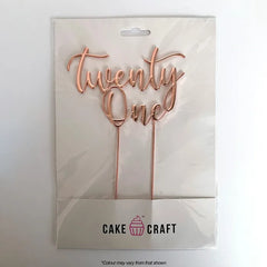 Rose Gold Twenty One Metal Cake Topper