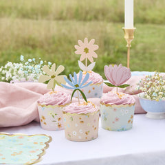 Floral Food Picks & Food Cups Set