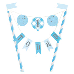 Gingham 1st Birthday Blue Cake Topper