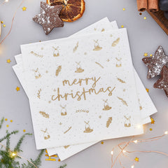 Gold Merry Christmas Napkins 16pk