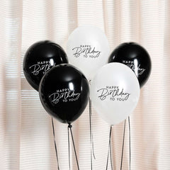 Monochrome Happy Birthday Balloons 5pk