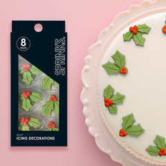 Holly Icing Decorations 8pk