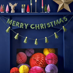 Green Felt Merry Christmas Bunting Banner