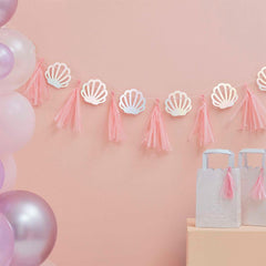 Mermaid Pink & Iridescent Shell Tassel Garland