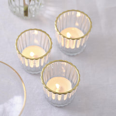 Glass Tea Light Candle Holders with Gold Trim 3pk