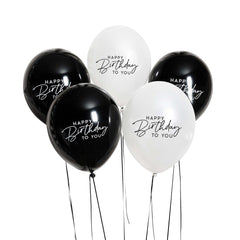 Monochrome Happy Birthday Balloons 5pk