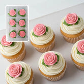 Tiny Pink Rose with Leaf Sugar Icing Decorations 6pk