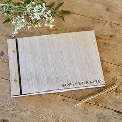 Wooden Happily Ever After Wedding Guest Book