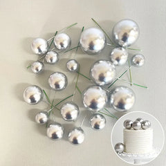 Silver Cake Ball Toppers 20pk