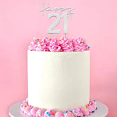 Silver Happy 21st Birthday Metal Cake Topper