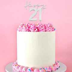 Silver Happy 21st Birthday Metal Cake Topper