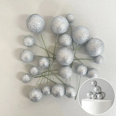 Glitter Silver Cake Ball Toppers 20pk