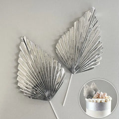 Metallic Silver Deco Paper Fan Cake Toppers 2pk