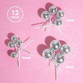 Silver Disco Cake Ball Toppers 12pk