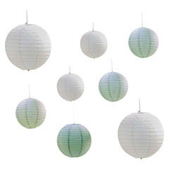 Sage & White Paper Lantern Hanging Decorations 8pk