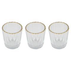 Glass Tea Light Candle Holders with Gold Trim 3pk