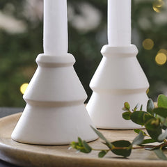 White Ceramic Christmas Tree Candle Holders 2pk