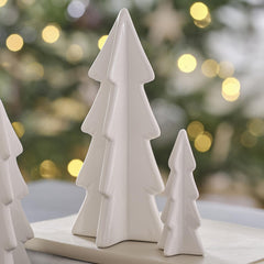 White Ceramic Christmas Tree Table Decorations 3pk
