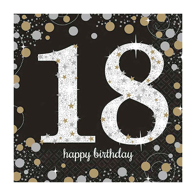 Sparkling Black 18th Birthday Napkins - The Party Room