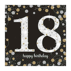 Sparkling Black 18th Birthday Napkins - The Party Room