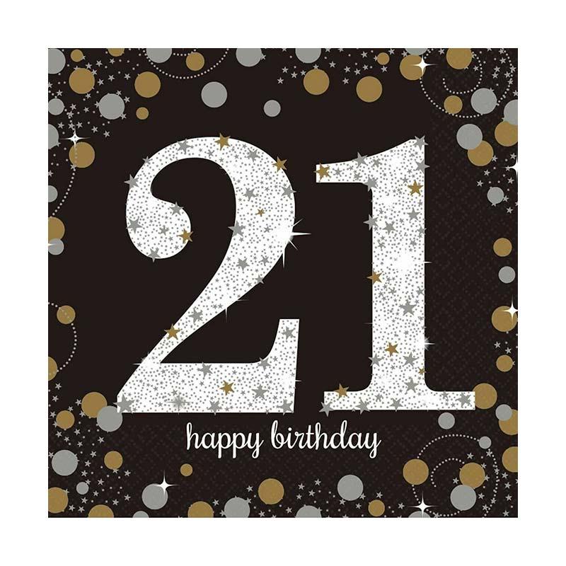 Sparkling Black 21st Birthday Napkins - The Party Room