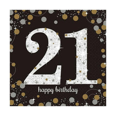 Sparkling Black 21st Birthday Napkins - The Party Room