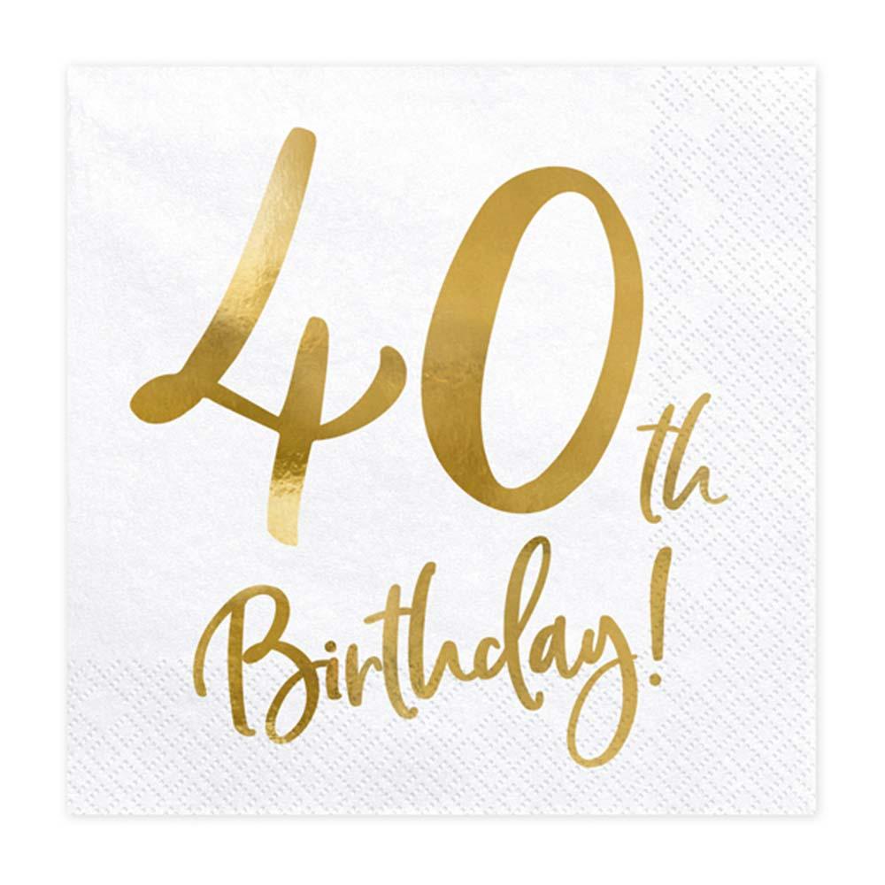 White & Gold 40th Birthday Napkins 20pk - The Party Room