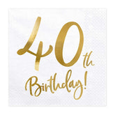 White & Gold 40th Birthday Napkins 20pk - The Party Room