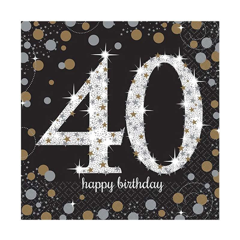 Sparkling Black 40th Birthday Napkins - The Party Room