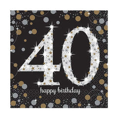 Sparkling Black 40th Birthday Napkins - The Party Room