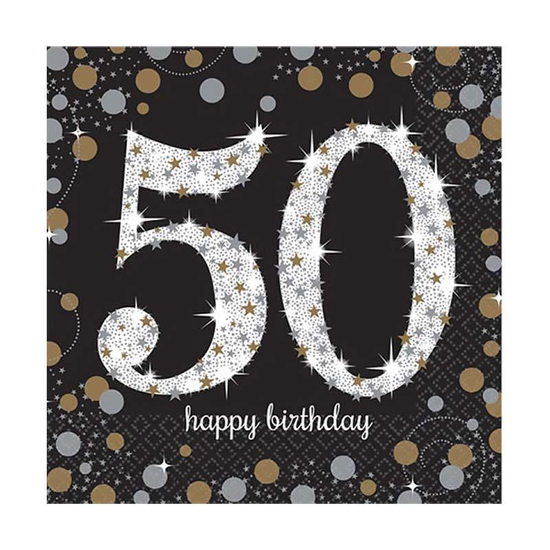 Sparkling Black 50th Birthday Napkins - The Party Room